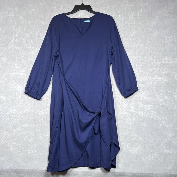 J. McLaughlin Dress Womens X-Large Blue V Neck 3/4 Sleeve Knee Length Back Zip - Picture 1 of 12